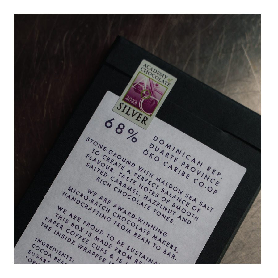 Bare Bones Dominican 68% Salted Chocolate.